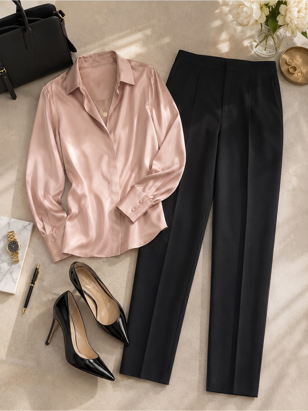 Talbots Black Tailored Straight-Leg Trousers